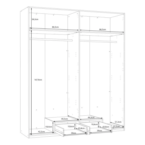 Szafa z lustrem 180 cm z szufladą Biała